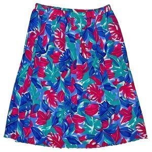 Vintage Pleated Koret Vibrant Tropical Leaves Midi Skirt Boho Coastal Summer 16